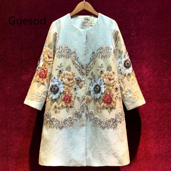 ♥️NWT Stunning Jaquard Embroidery  Beads, Coat. L - Picture 6 of 14